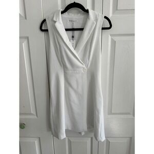 BCBGMAXAZRIA‎ White Sleeveless Blazer Dress with Button Detail Size 6